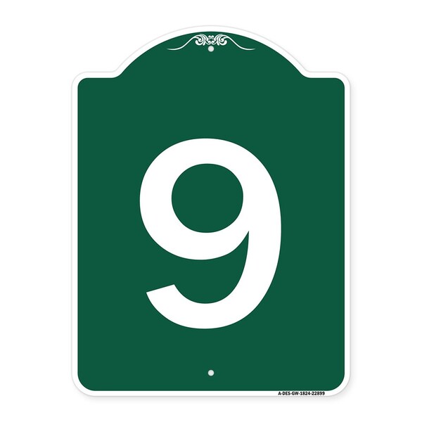 Signmission Designer Series Sign-Sign W/ Number 9, Green & White Aluminum Sign, 18" x 24", GW-1824-22899 A-DES-GW-1824-22899 - main
